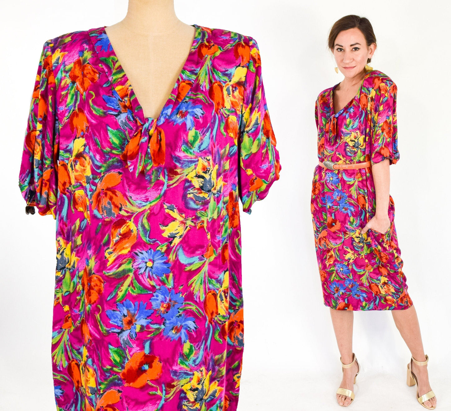 1980s Ungaro Pink Floral Shift Dress, Large