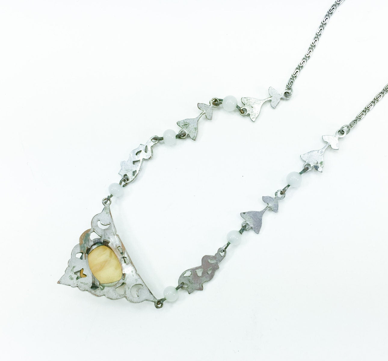 1930s Art Nouveau Yellow Glass Enamel Necklace