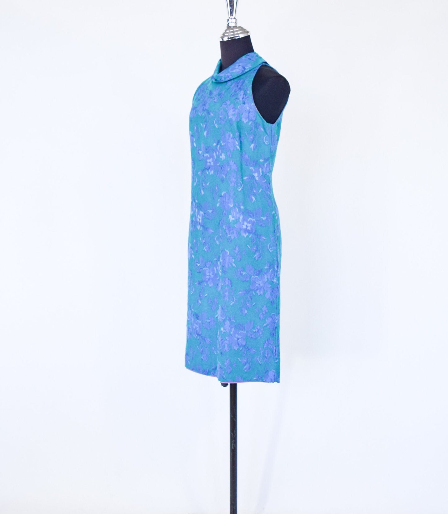 1960s Blue Brocade Coat Dress Set | 60s Turquoise Blue & Lavender Floral Brocade Dress Set | Jackie O | Small