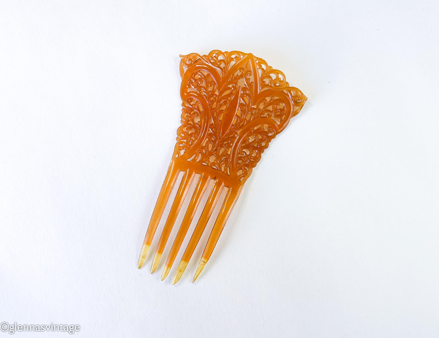 1900s Amber Celluloid Hair Comb | Art Nouveau Mantilla Comb
