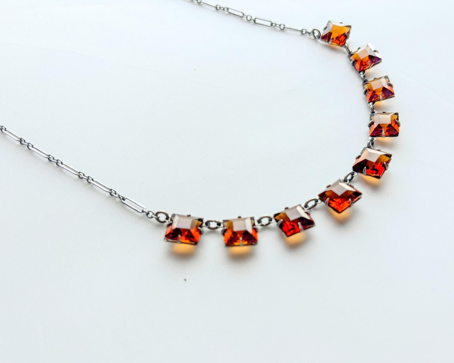 1940s Amber Glass Necklace | Crystal Squares Necklace