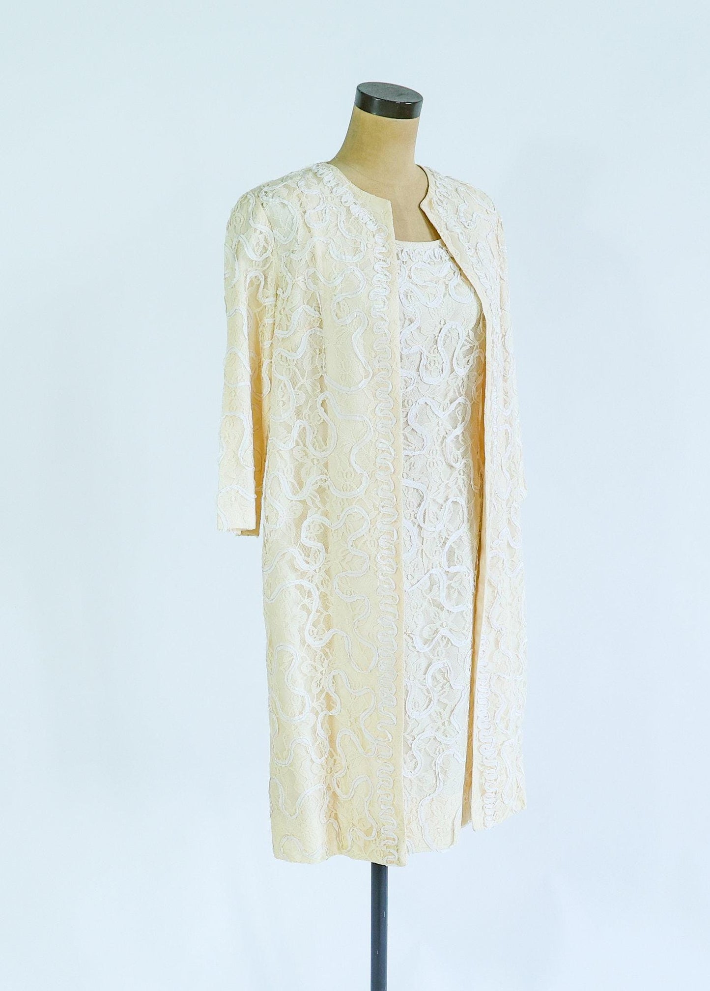 1960s White Lace Dress & Jacket Set, Medium