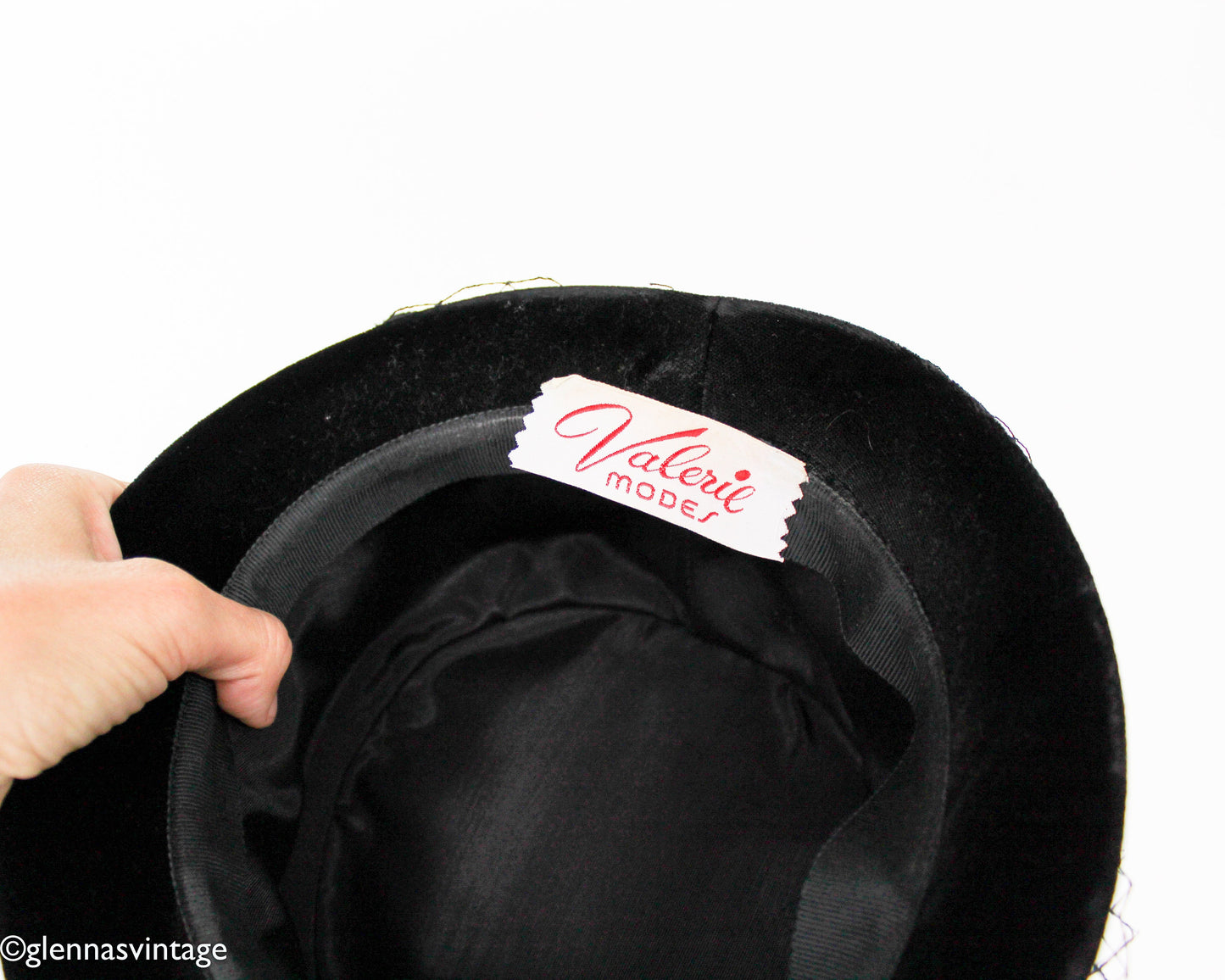 1960s Black Velvet High Crown Hat, Jackie O Style