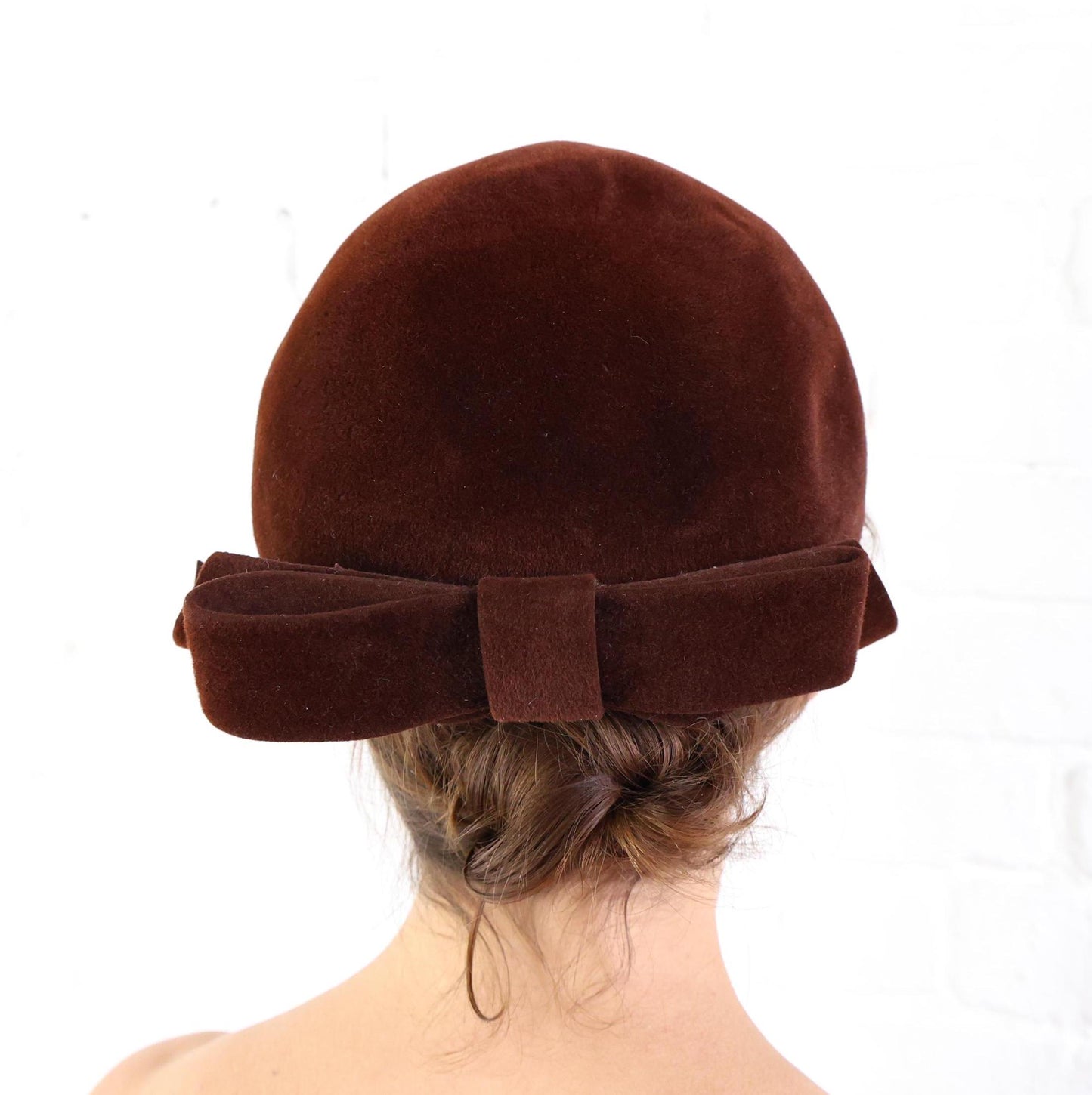1950s Brown Wool Velour Bow Hat, Gene Doris New York