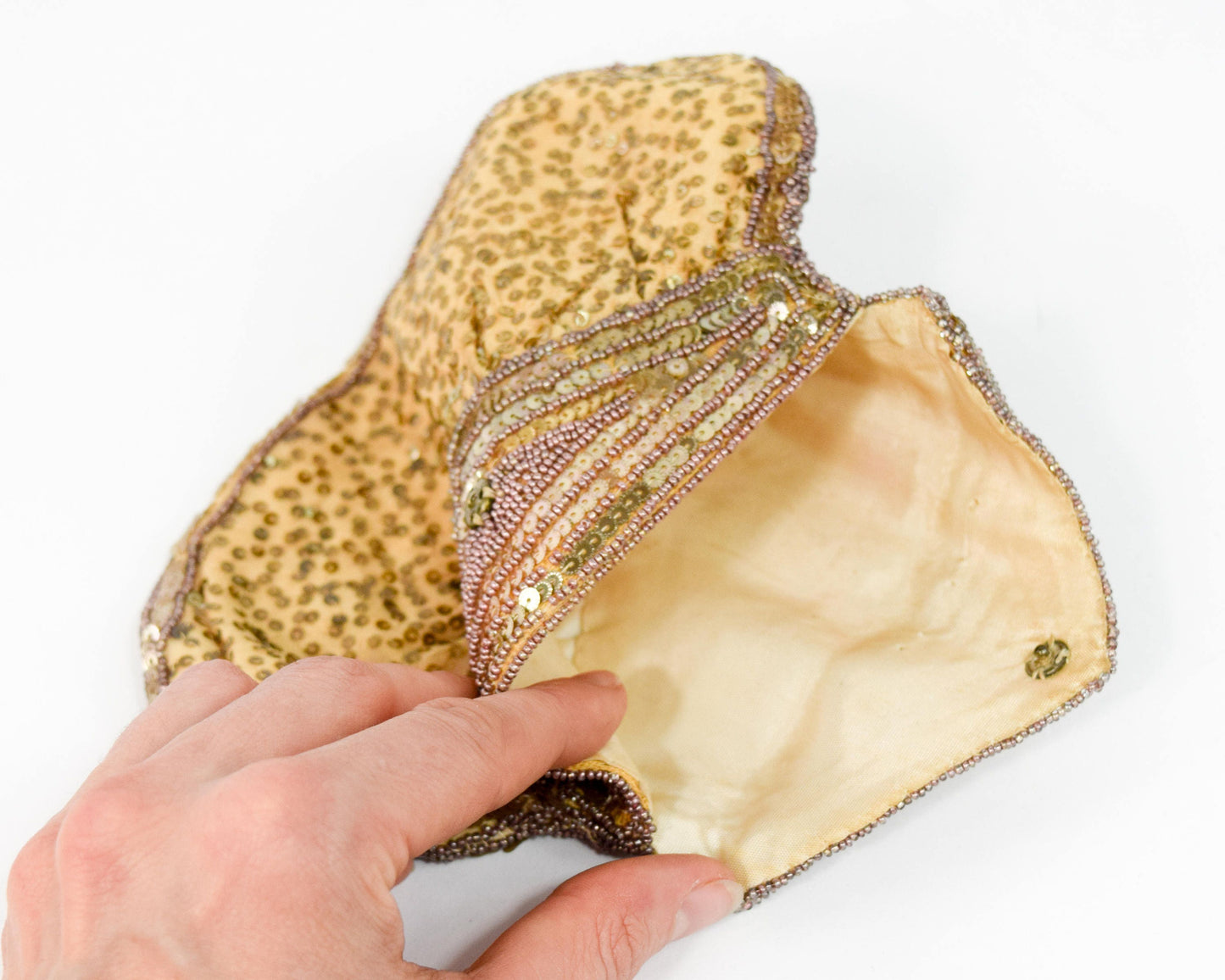 1930s Vintage Gold Sequin Evening Clutch, Art Deco Beaded Handbag