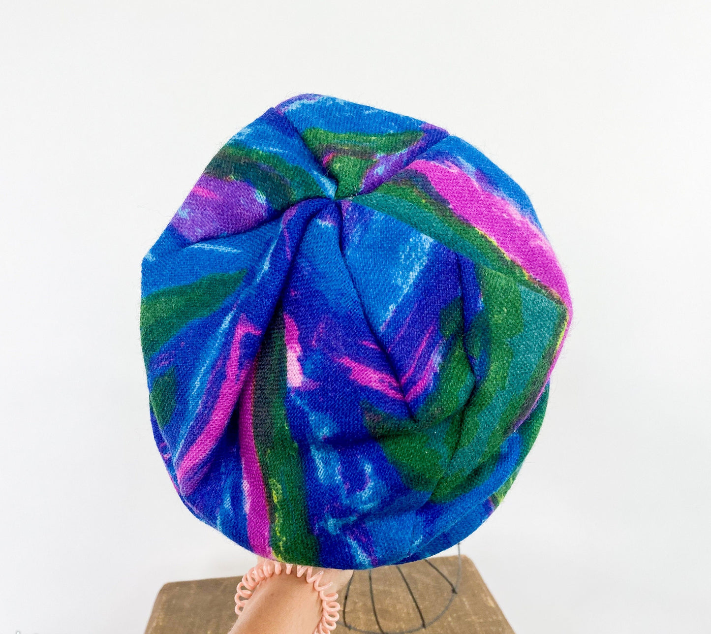 1960s Royal Blue Print Wool Turban Hat