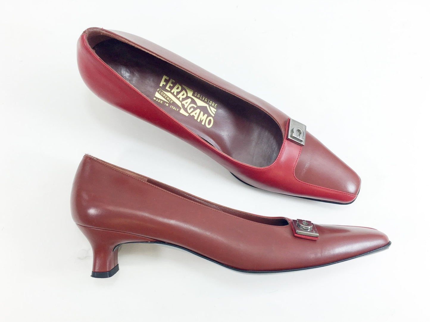 Vintage Ferragamo Leather Pumps | 1980s Red Low Heel Shoes, US 8N