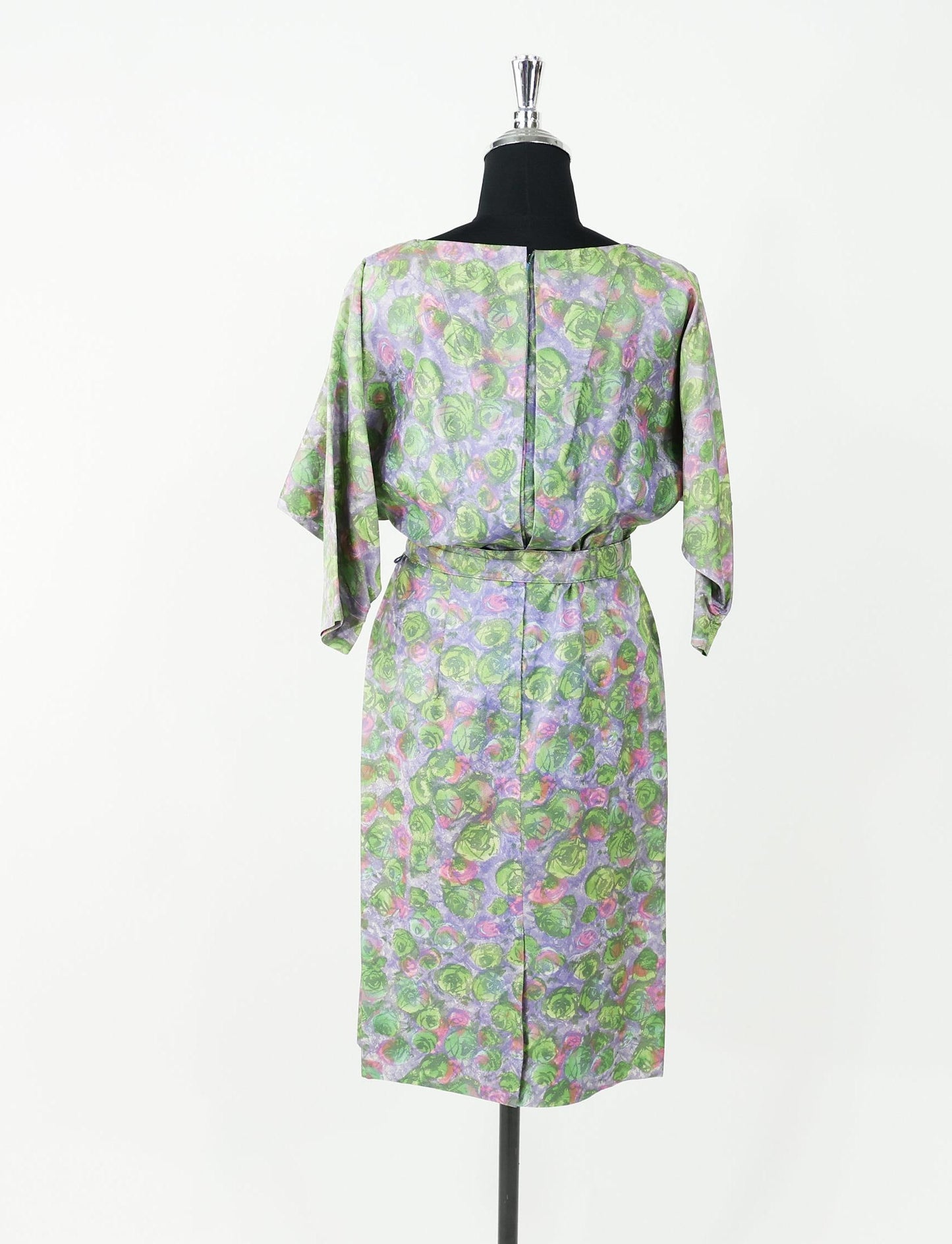 1950s Green Print Watercolor Day Dress, Large