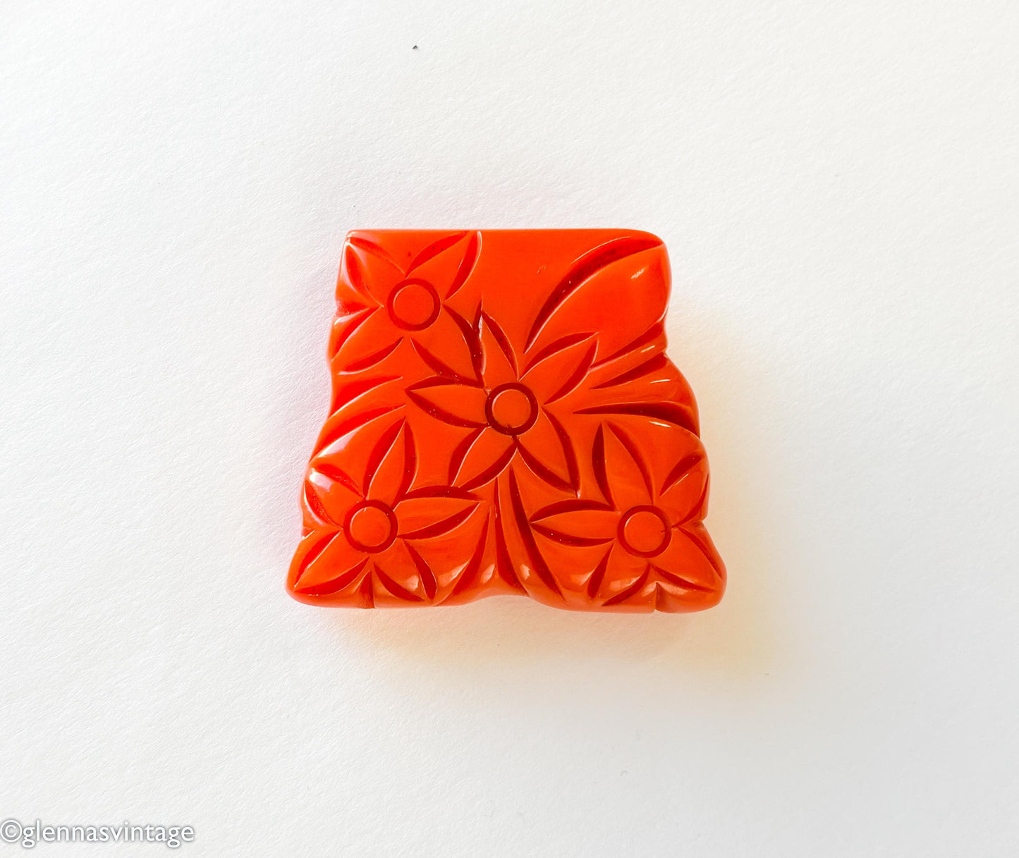 Vintage 1930s Orange Bakelite Dress Clip | Carved Floral Plastic Clip