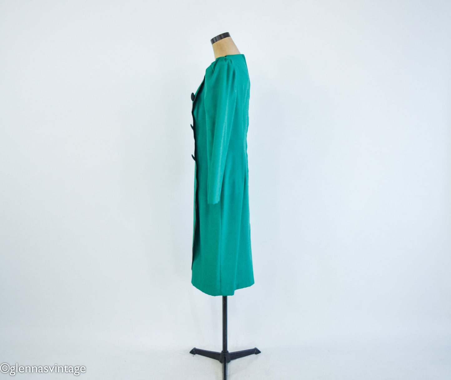 1980s Green Dress with Black Trim, Etoile Collection, Large