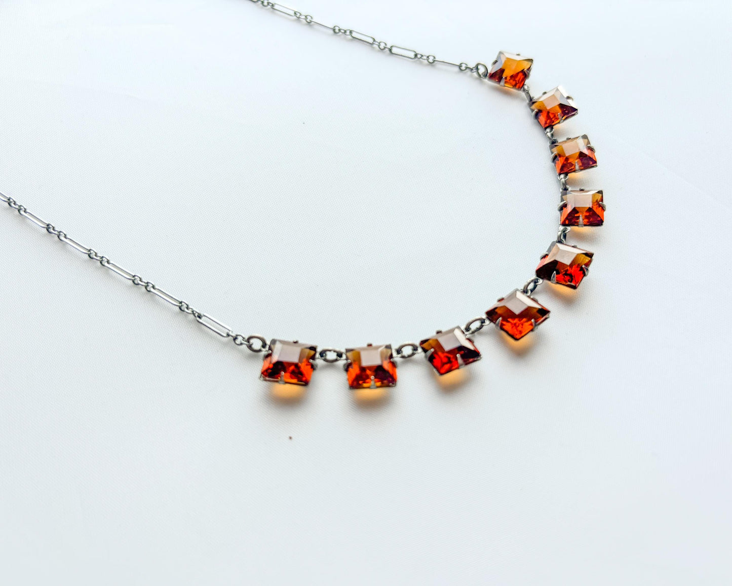 1940s Amber Glass Necklace | Crystal Squares Necklace