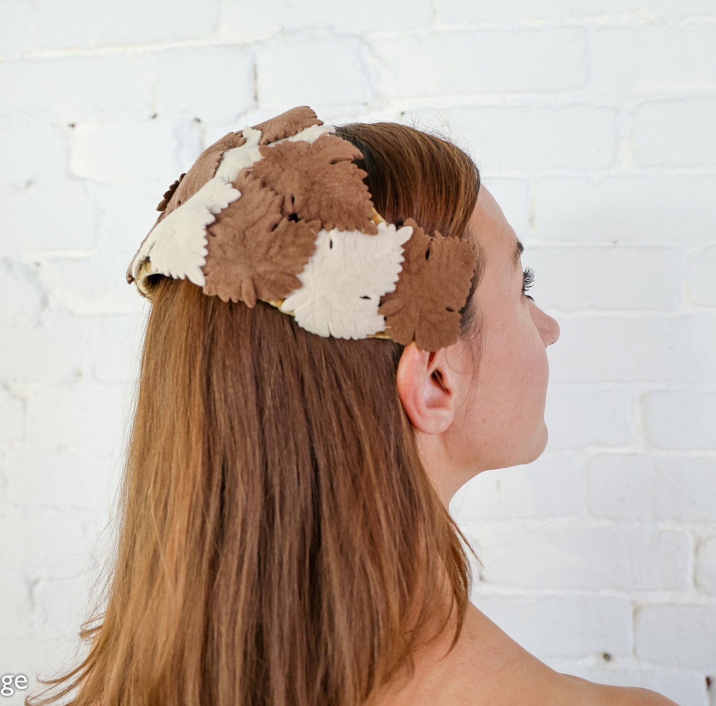1950s Brown & Beige Felt Leaf Fascinator Hat Headpiece
