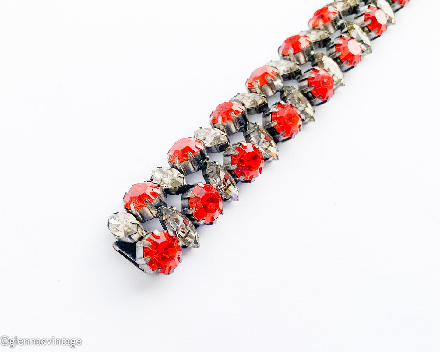 1940s Orange Rhinestone Bracelet | 40s Orange Evening Bracelet | Orange & Smokey Gray Rhinestones Bracelet | Old Hollywood