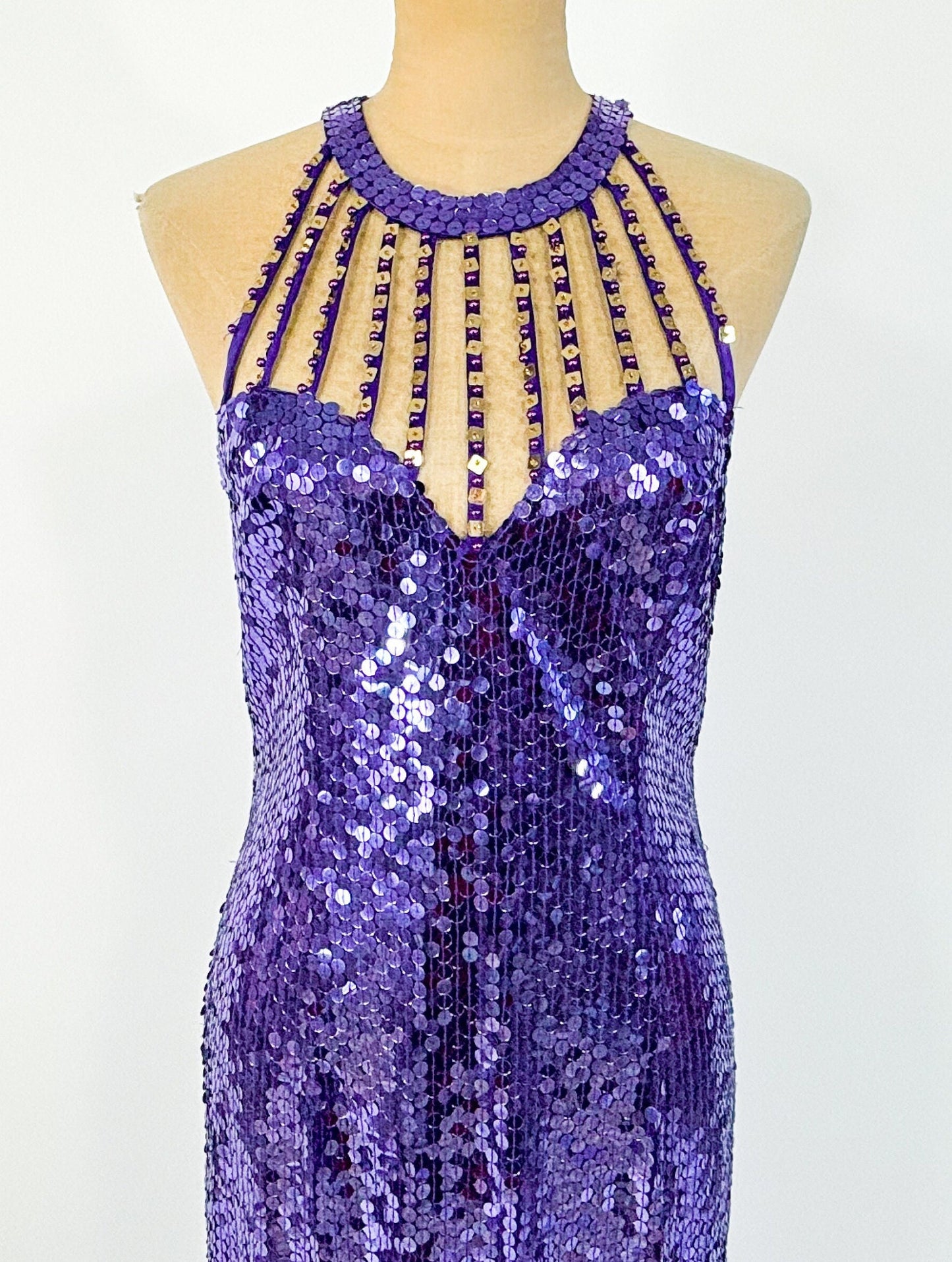 1980s Purple Sequin Evening Dress | Purple Formal & Sweetheart Bodice, M/L