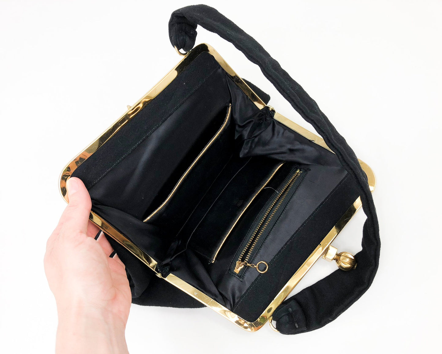 1950s Black Wool Pleated Evening Bag