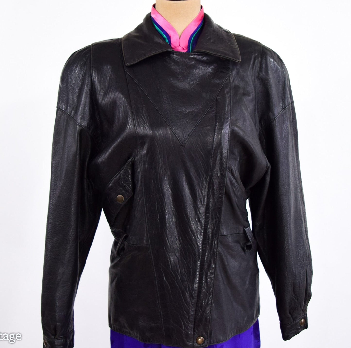 1980s Black Leather Jacket | 80s Black Leather Belted Jacket | Melanzona | Medium