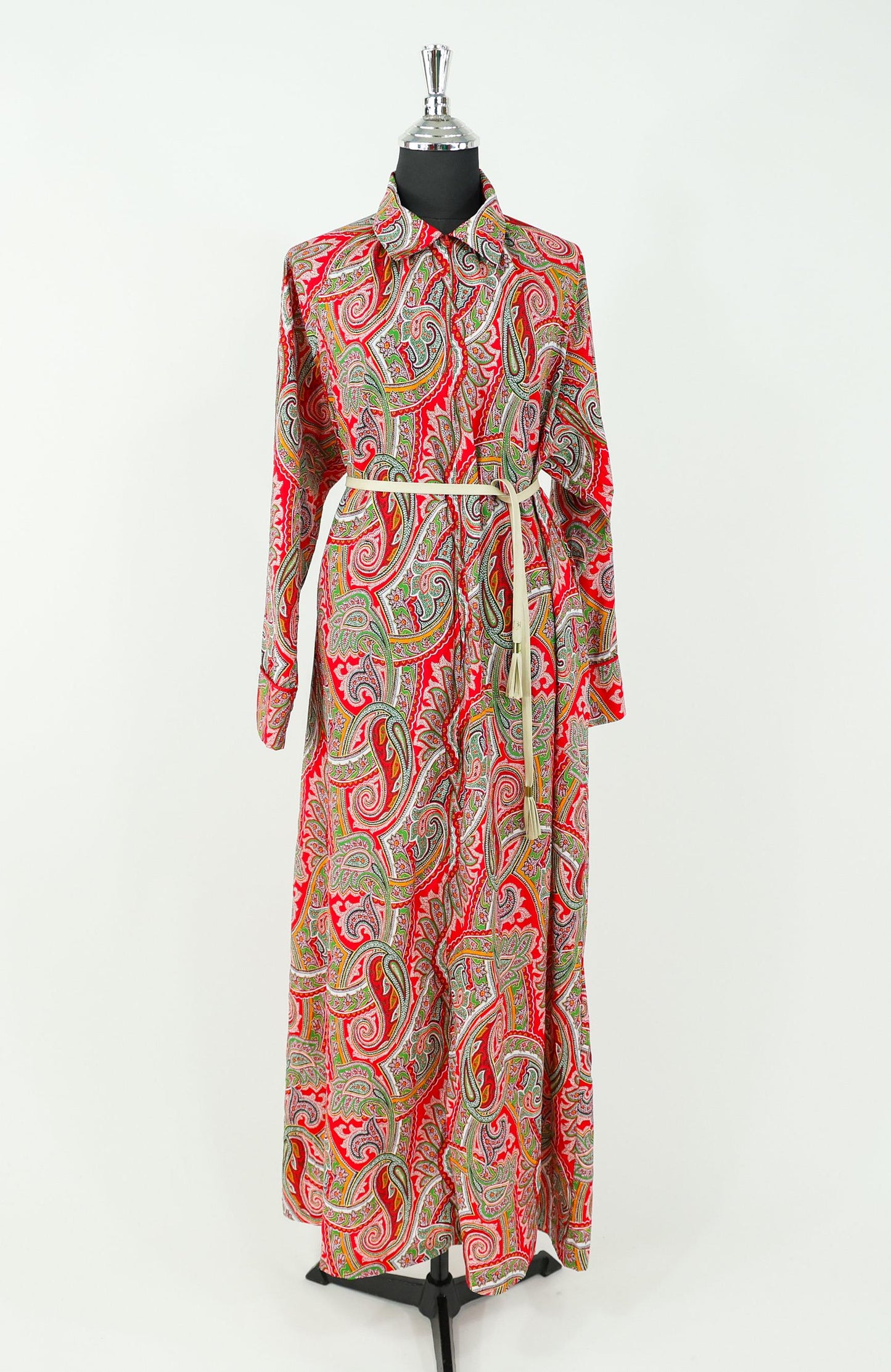 1980s Red Paisley Caftan, Mary McFadden, Extra Large