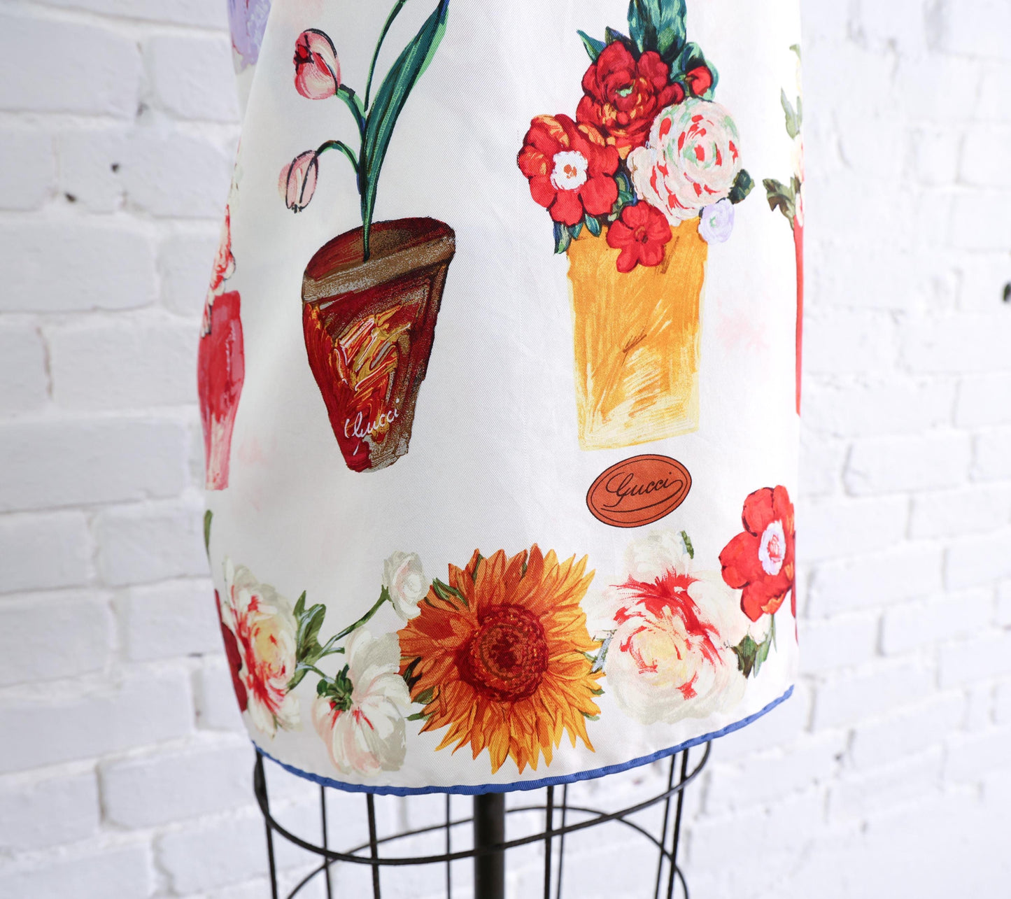 1980s Gucci Floral Flower Vases Print Silk Scarf