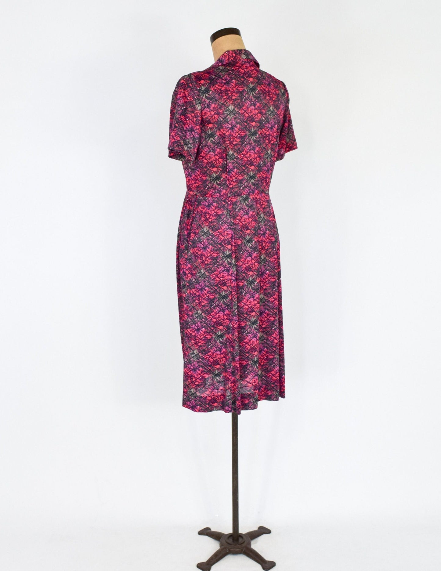 1950s Pink & Gray Atomic Print Nylon Dress, Medium