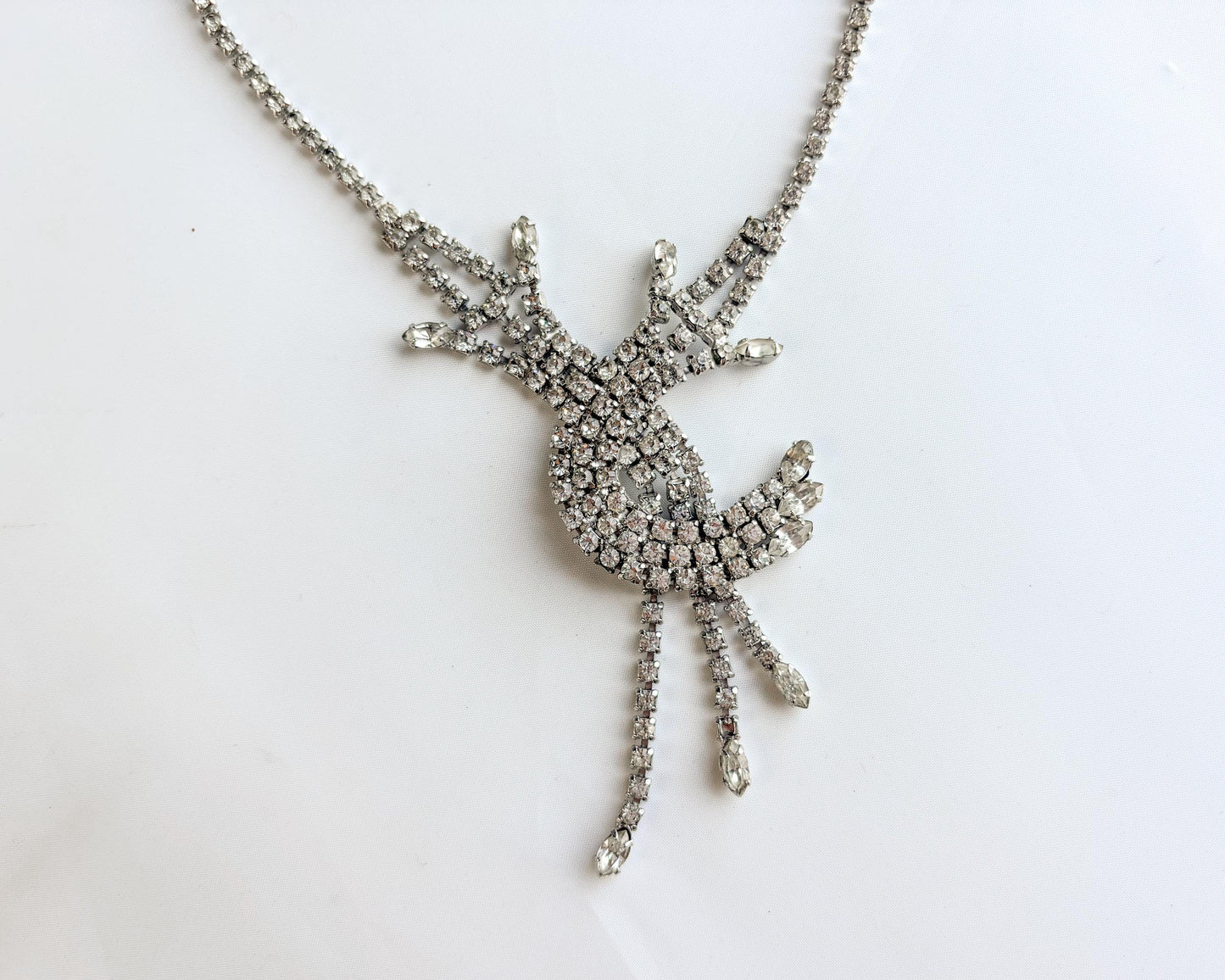 1940s Rhinestone Necklace | Starburst Rhinestone Pendant