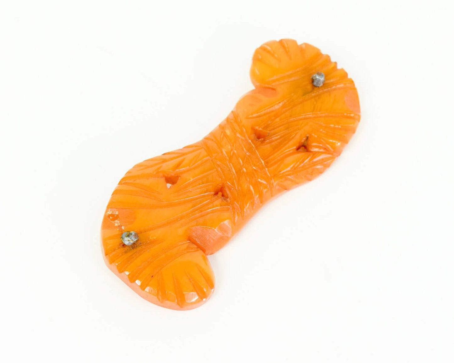 1940s Vintage Butterscotch Carved Bakelite Buckle | Sash Clasp