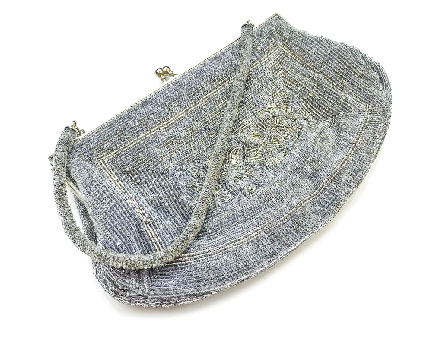 1950s Silver Beaded Handbag Evening Bag