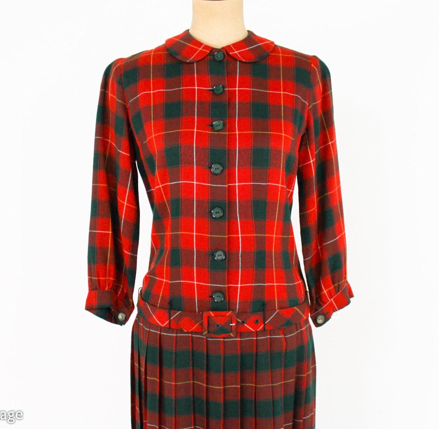 1960s Red Plaid Wool Dress with Peter Pan Collar, Bobbie Brooks, Medium