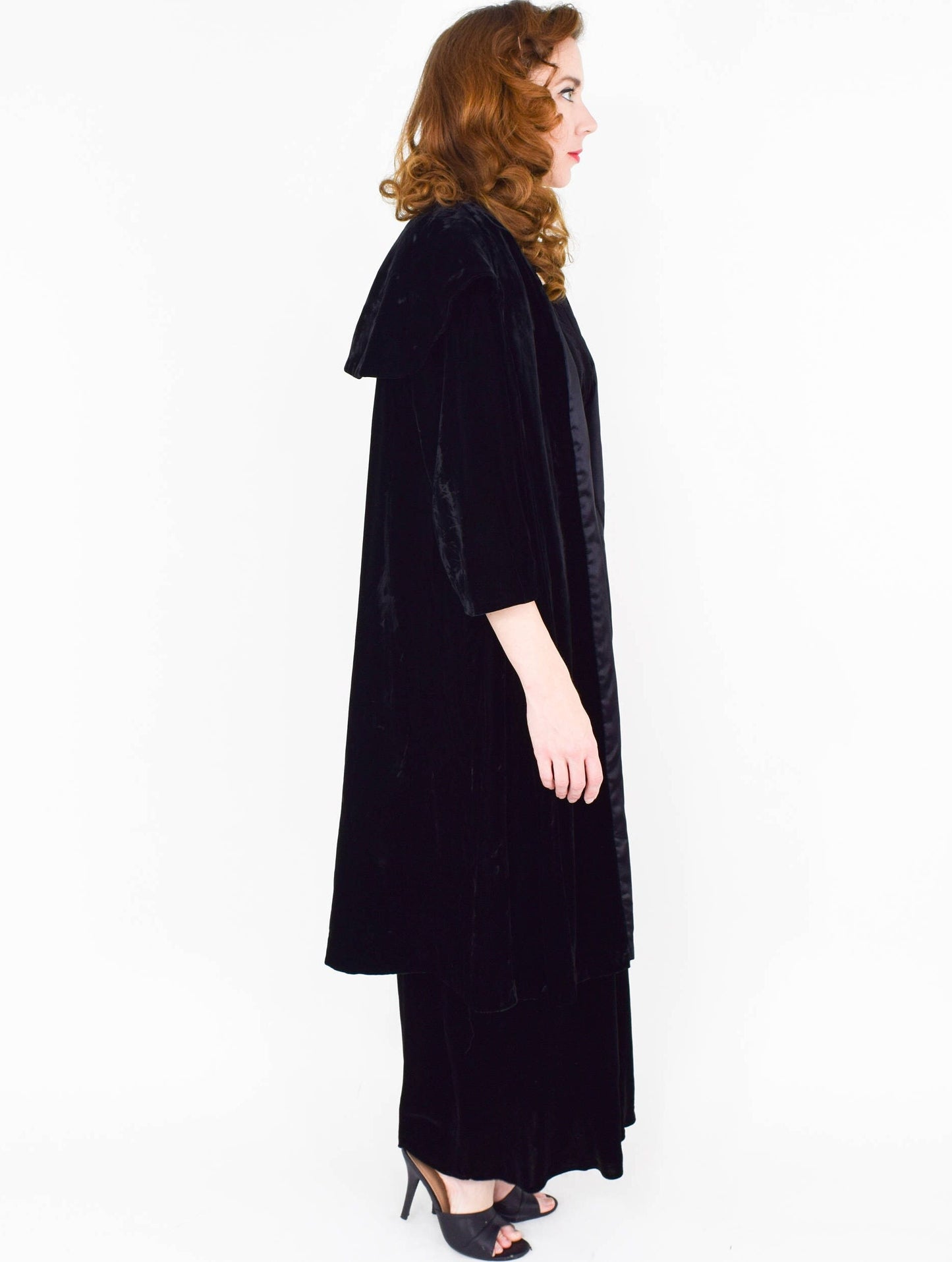 1940s Black Silk Velvet Gown & Coat | 40s Black Silk Velvet Bias Cut Dress Coat Set | Old Hollywood | California | Small