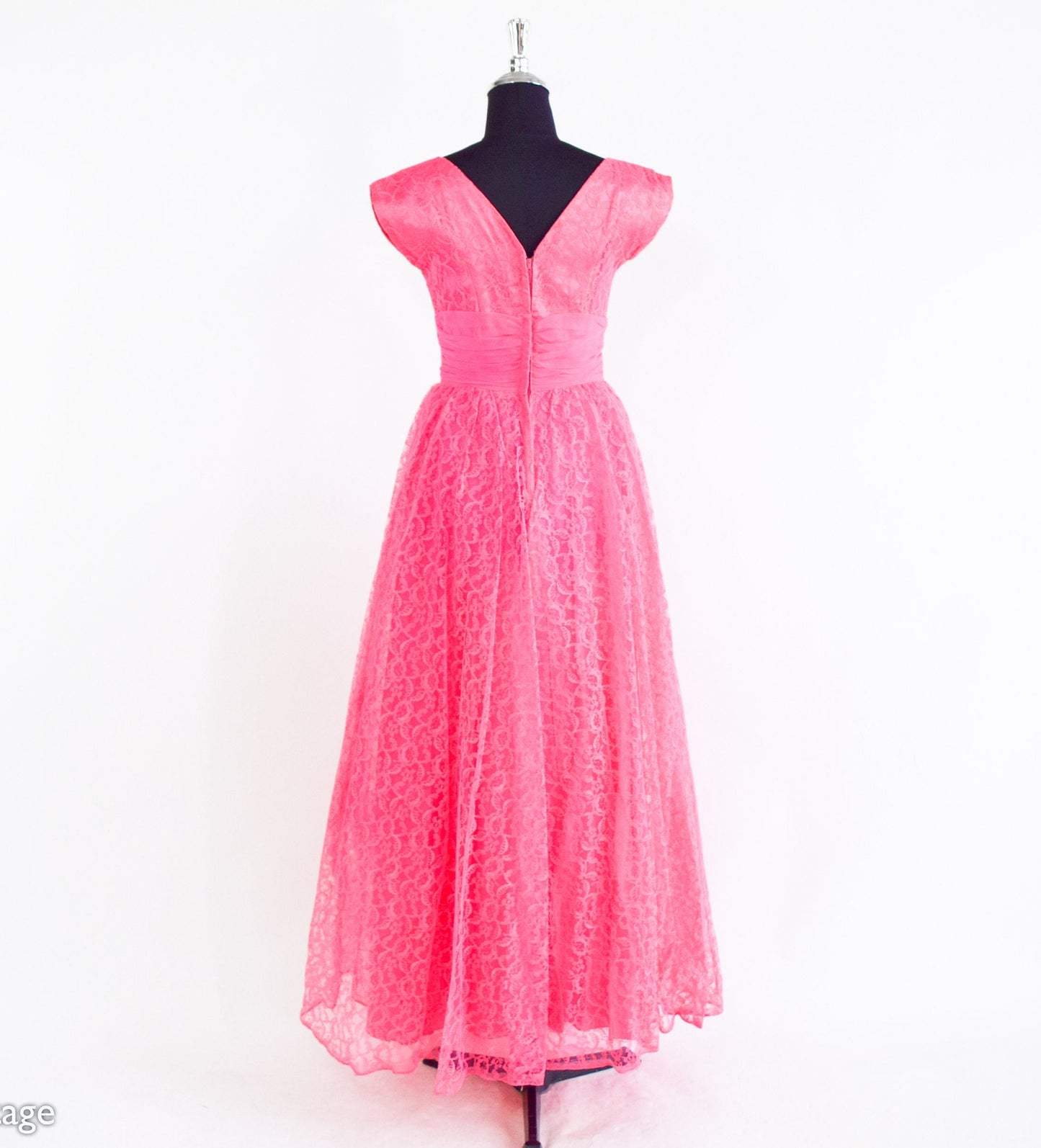 1950s Bubblegum Pink Lace Evening Gown, Extra Small