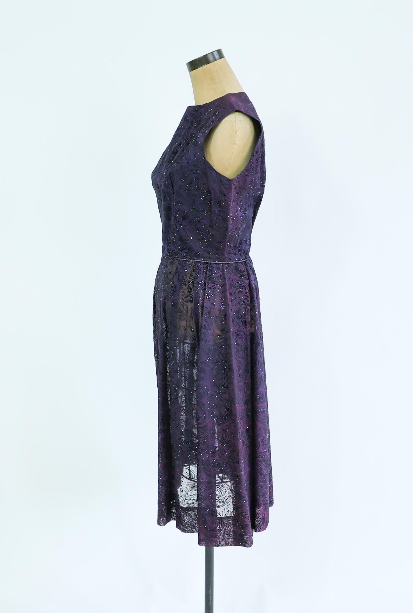 1950s Purple & Black Glitter Party Dress, Medium