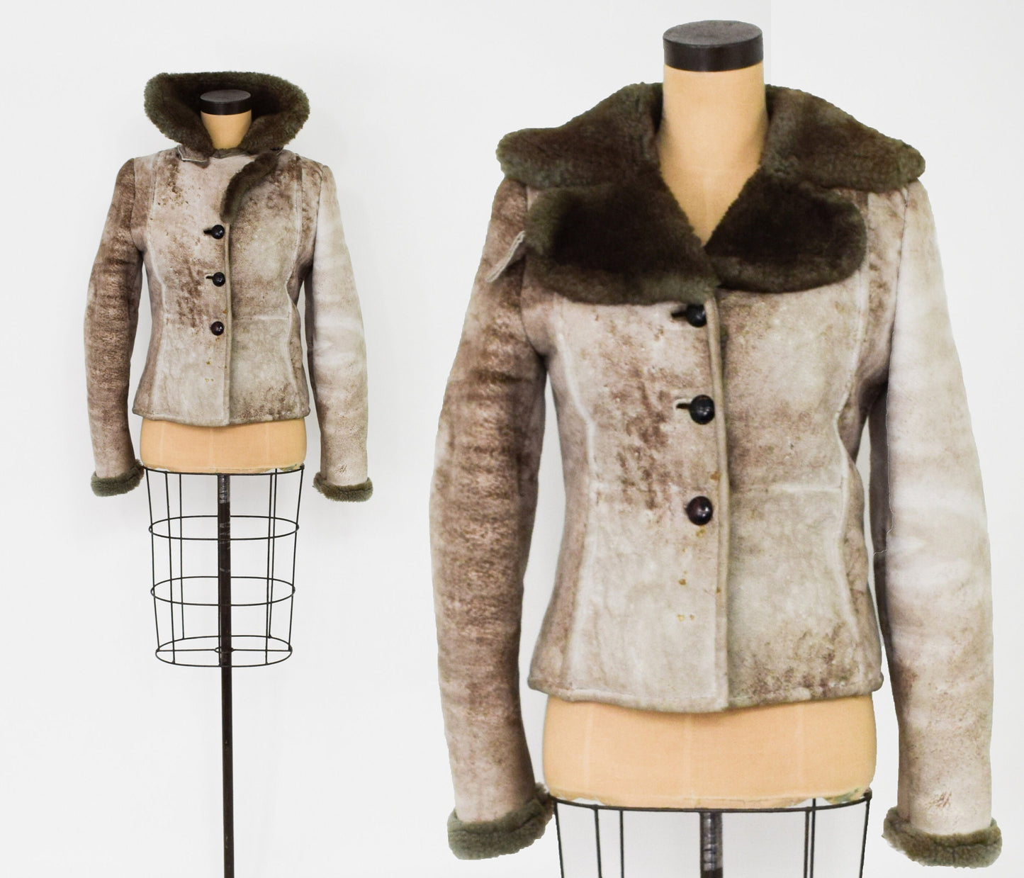 Vintage Shearling Coat with Hood, Women's Beige Suede Jacket, 1970s Style