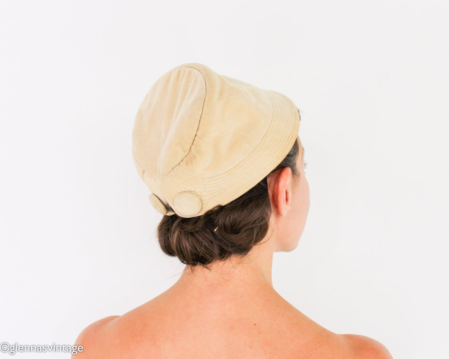 1940s Beige Velvet Hat Cap