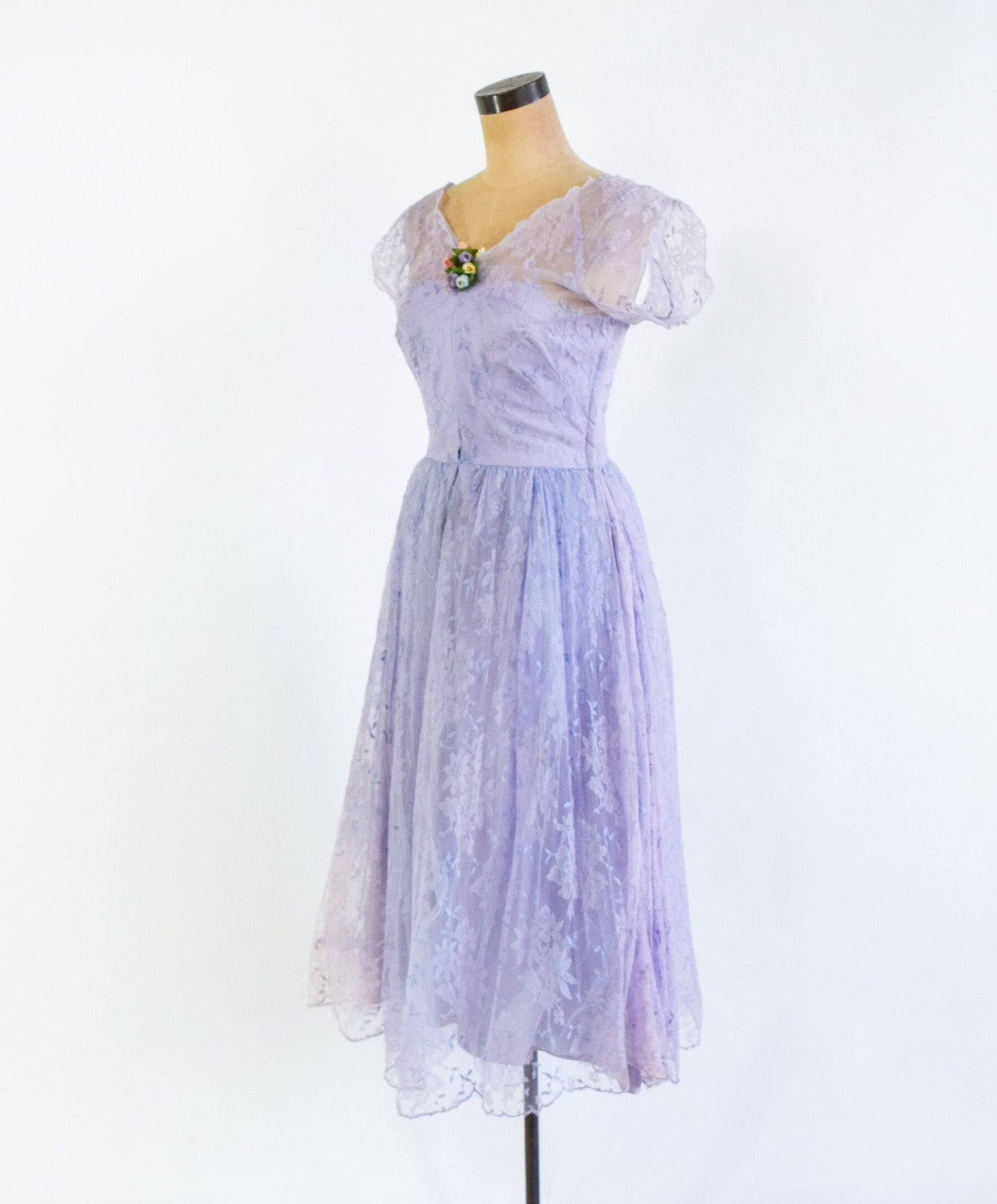 1940s Lavender Lace Cocktail Dress, Medium