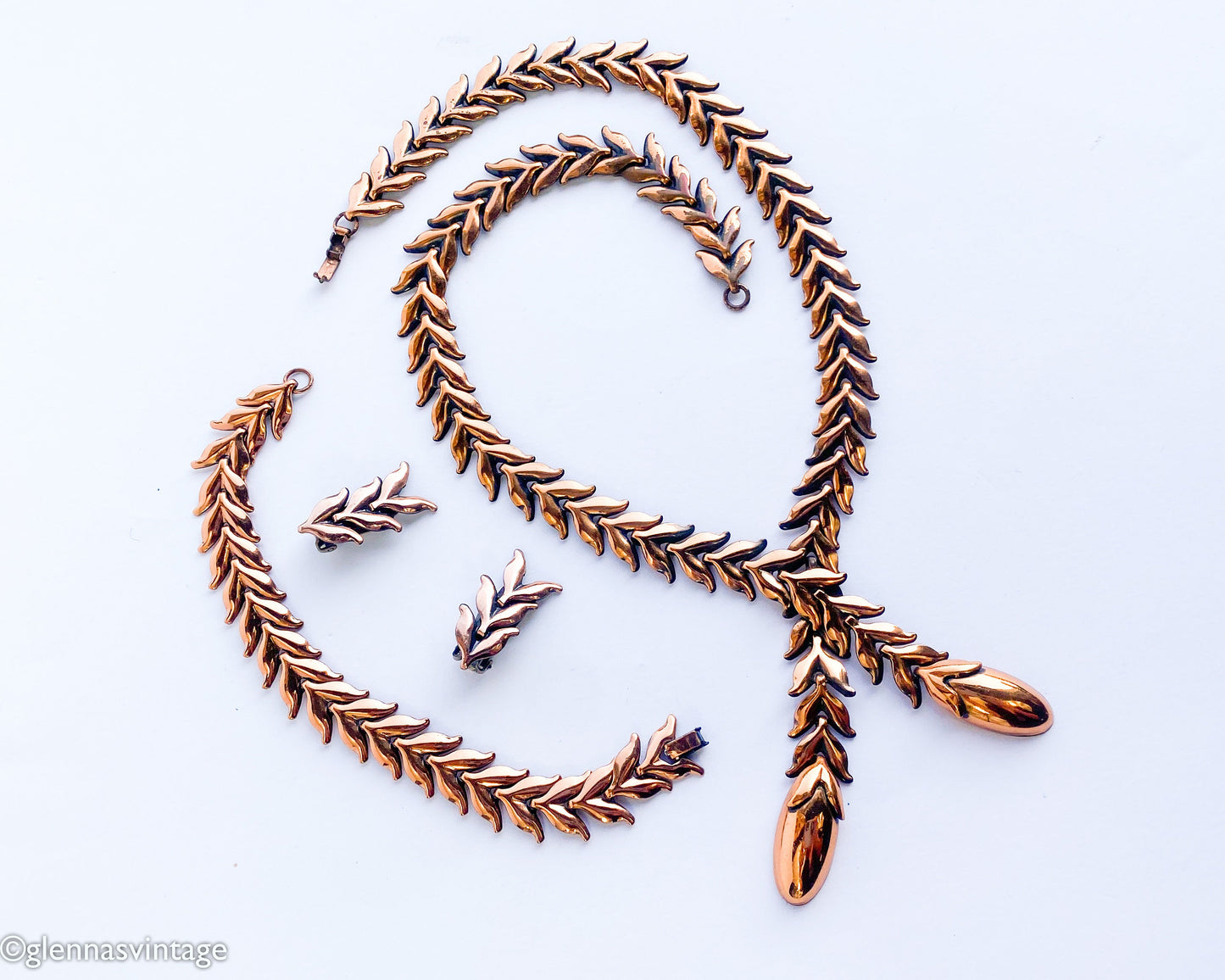 Renoir 1950s Copper Leaf Necklace Set, Parure Jewelry Set