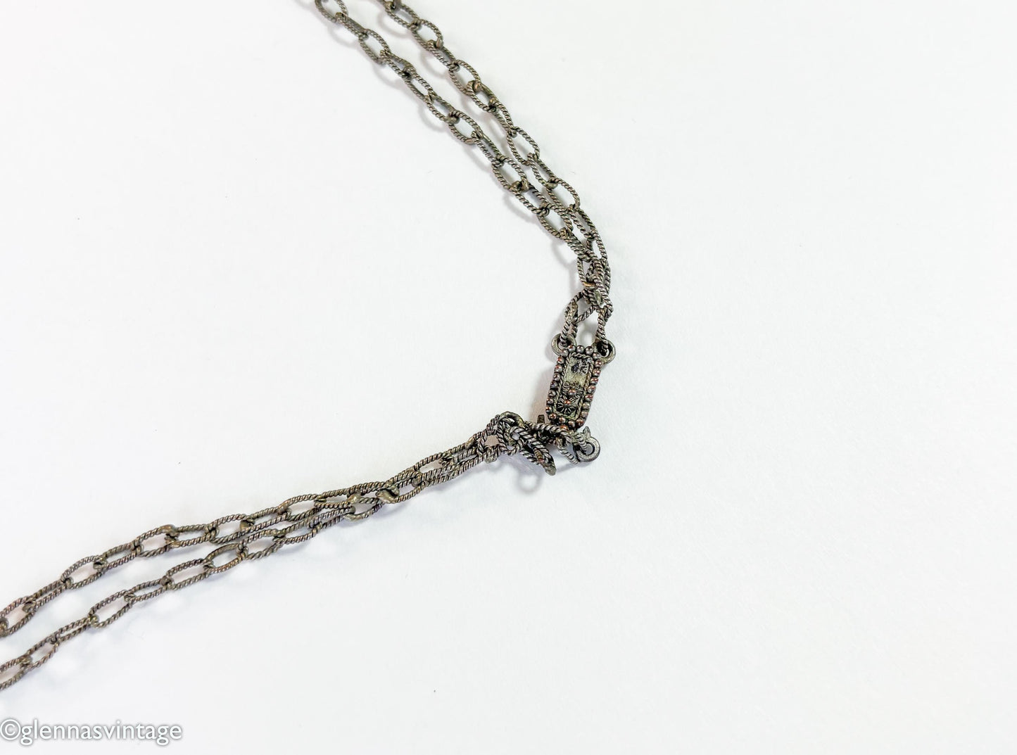 1900s Edwardian Blue Glass & Filigree Rectangle Necklace
