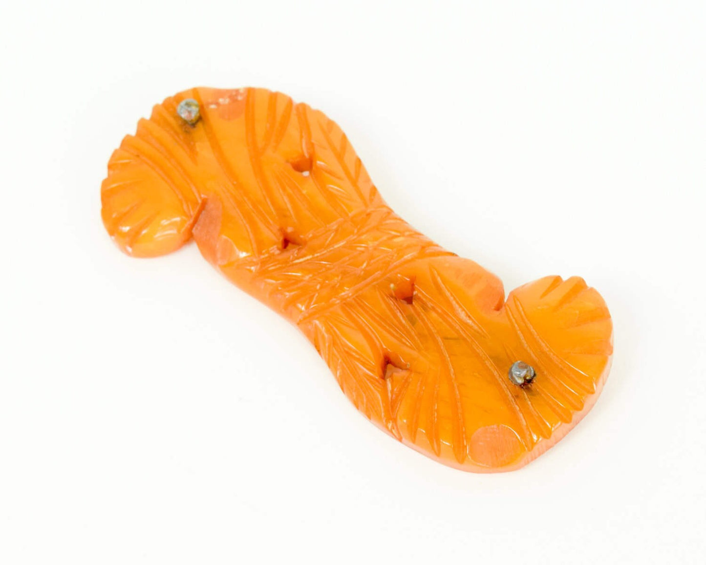 1940s Vintage Butterscotch Carved Bakelite Buckle | Sash Clasp