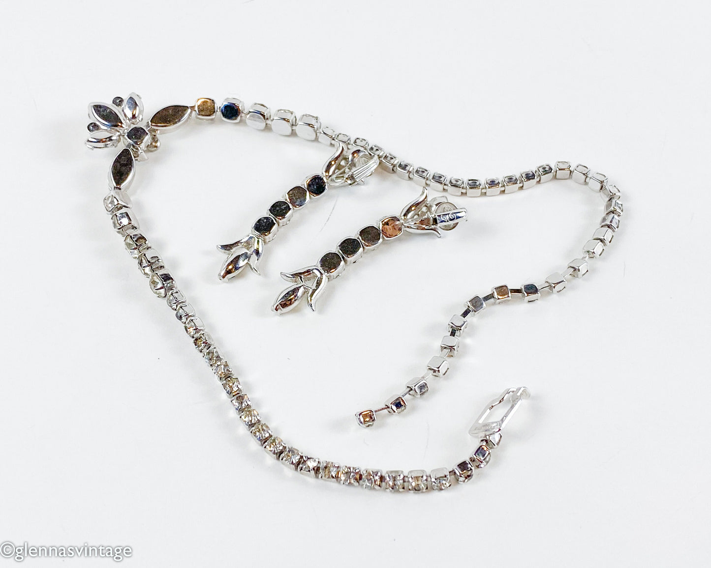 Eisenberg | 1950s Rhinestone Necklace & Earrings Set | 50s Rhinestone Pendant Necklace | Matching Earrings | Eisenberg E