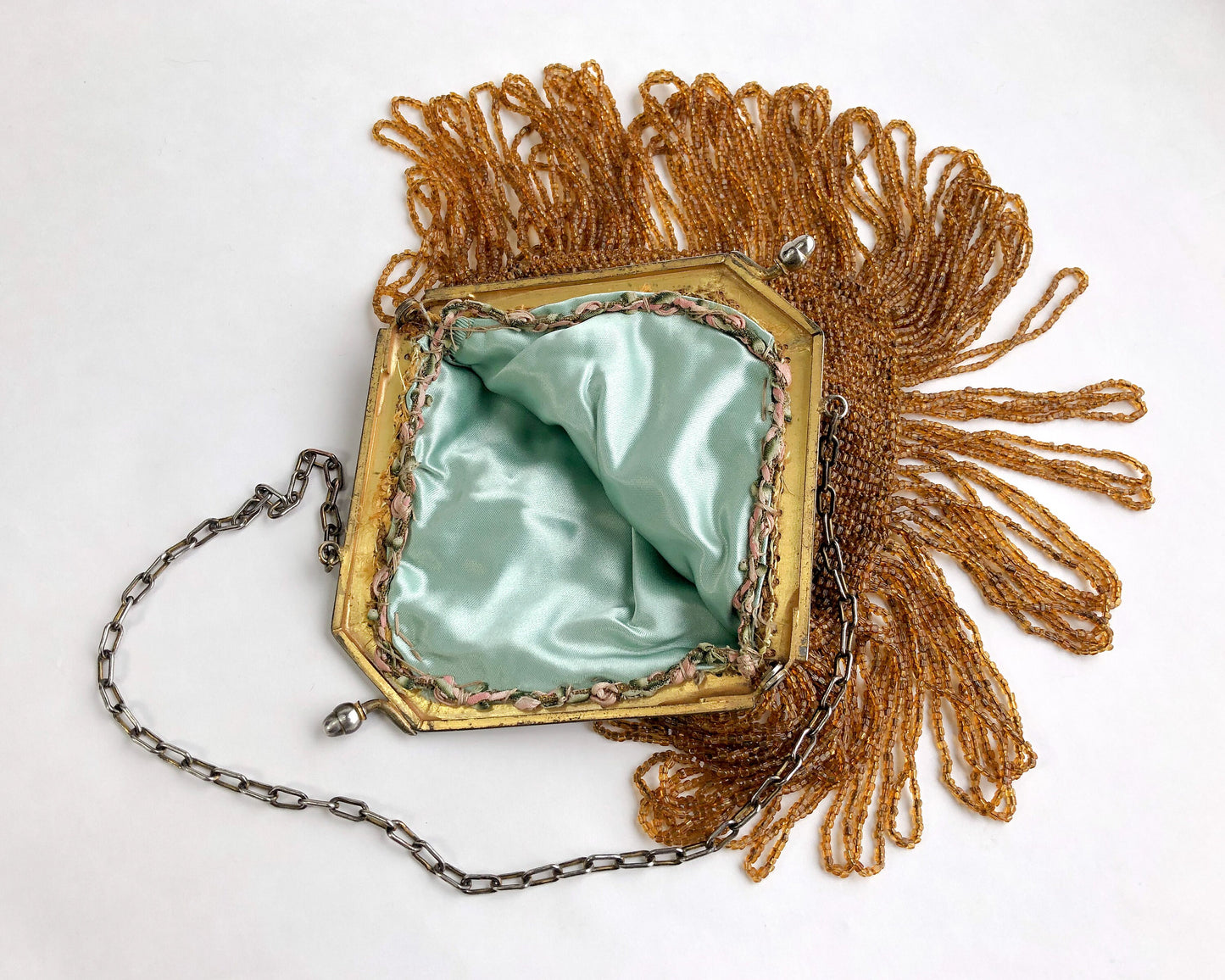 1900s Gold Beaded Evening Handbag | Gold  Loop Fringe Bag