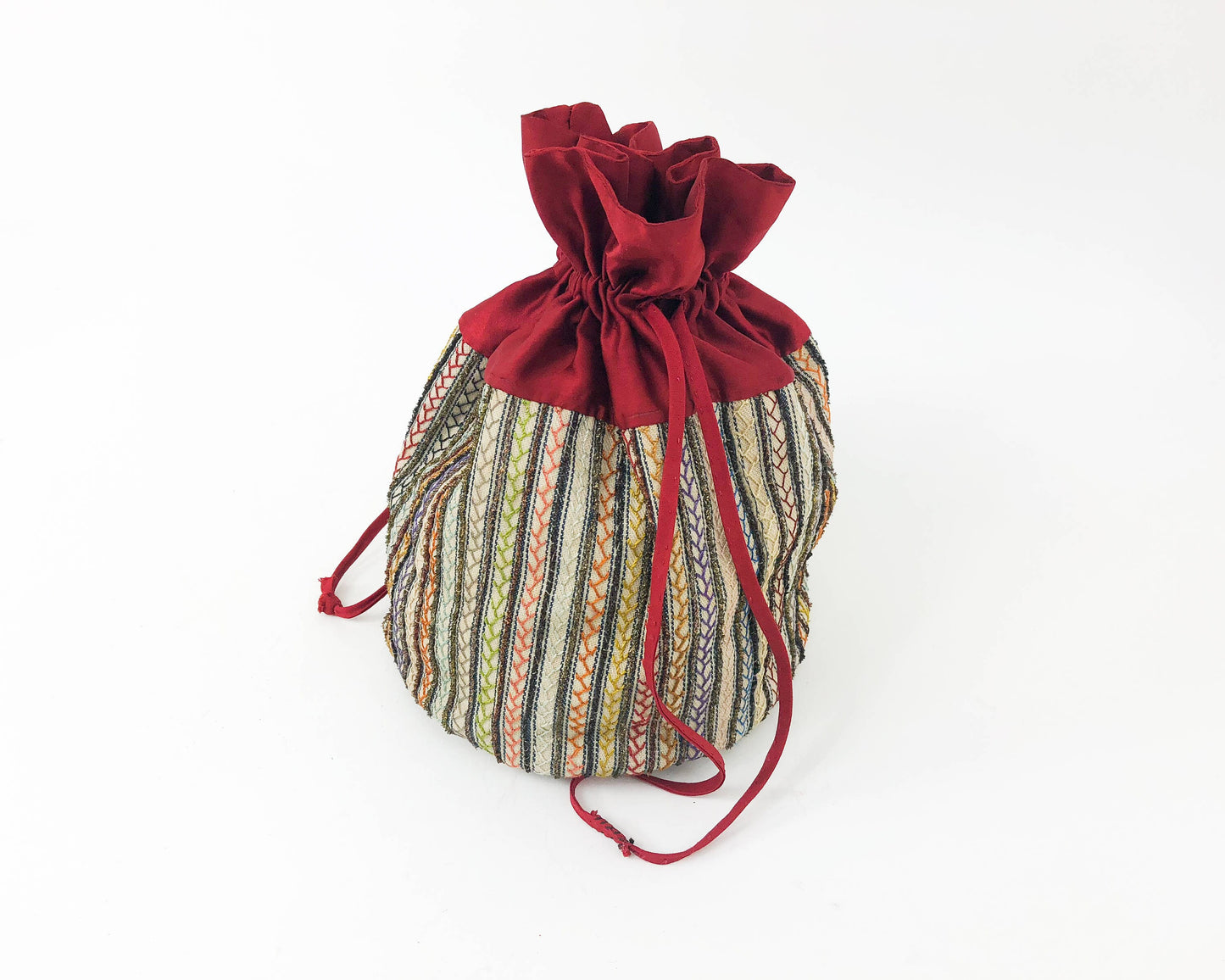 1900s Red Silk Embroidery Pouch, Drawstring Handbag