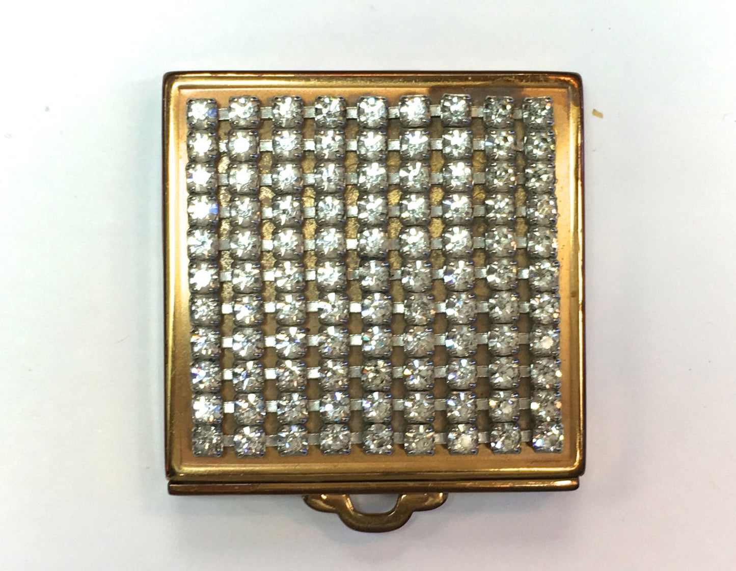 1940s Rhinestone Covered Compact | 40s Gold & Rhinestone Square Compact