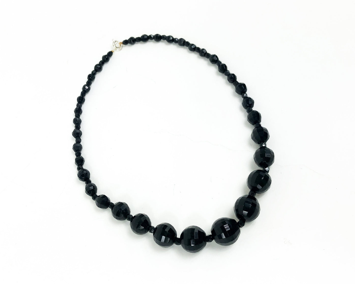 1950s Black Glass Bead Necklace | 50s Black Faceted Glass Choker