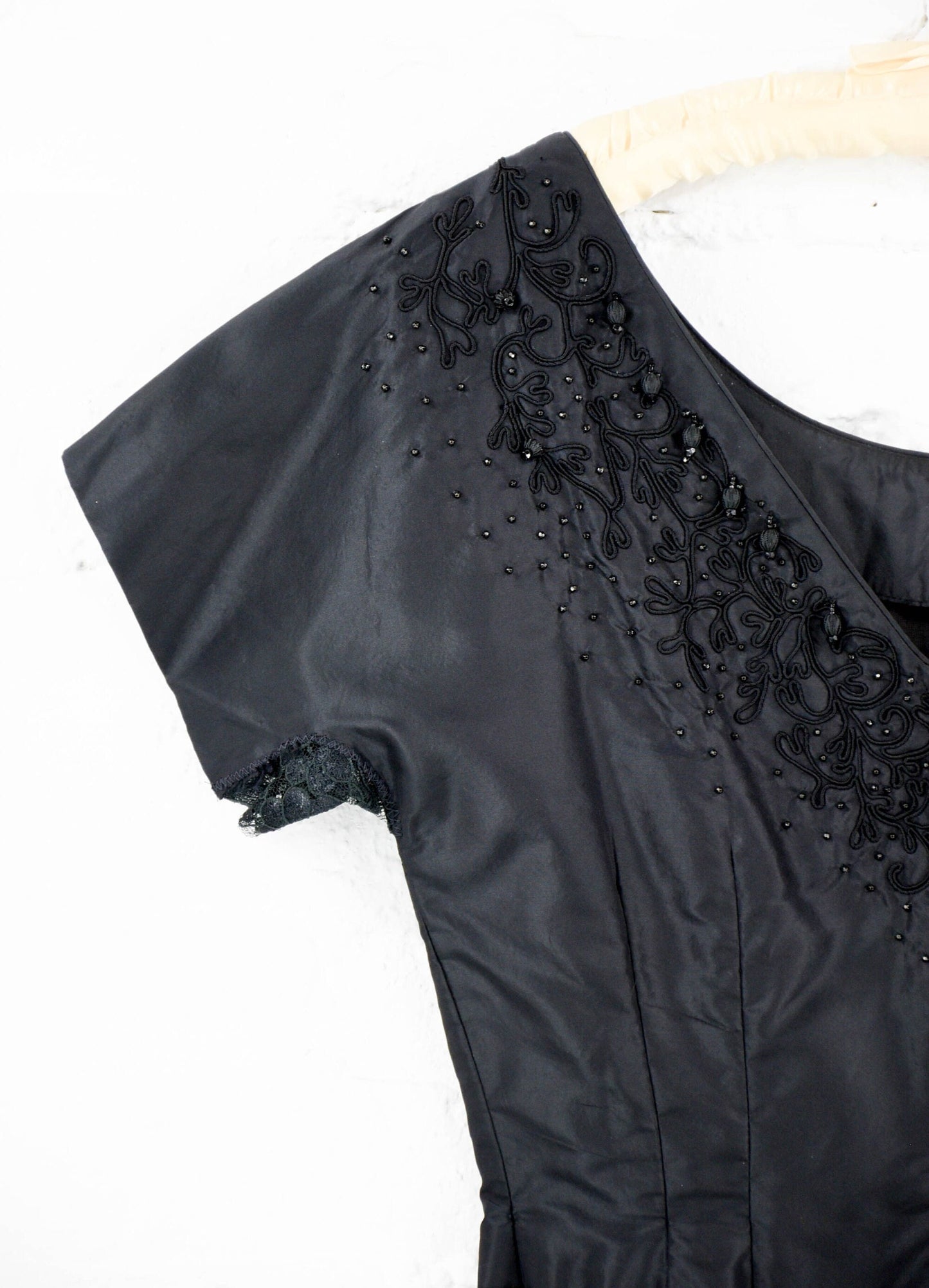 1950s Black Party Dress with Beaded Detail, Medium