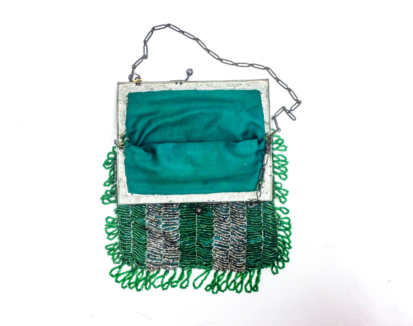 Antique 1900s Green Beaded Evening Bag