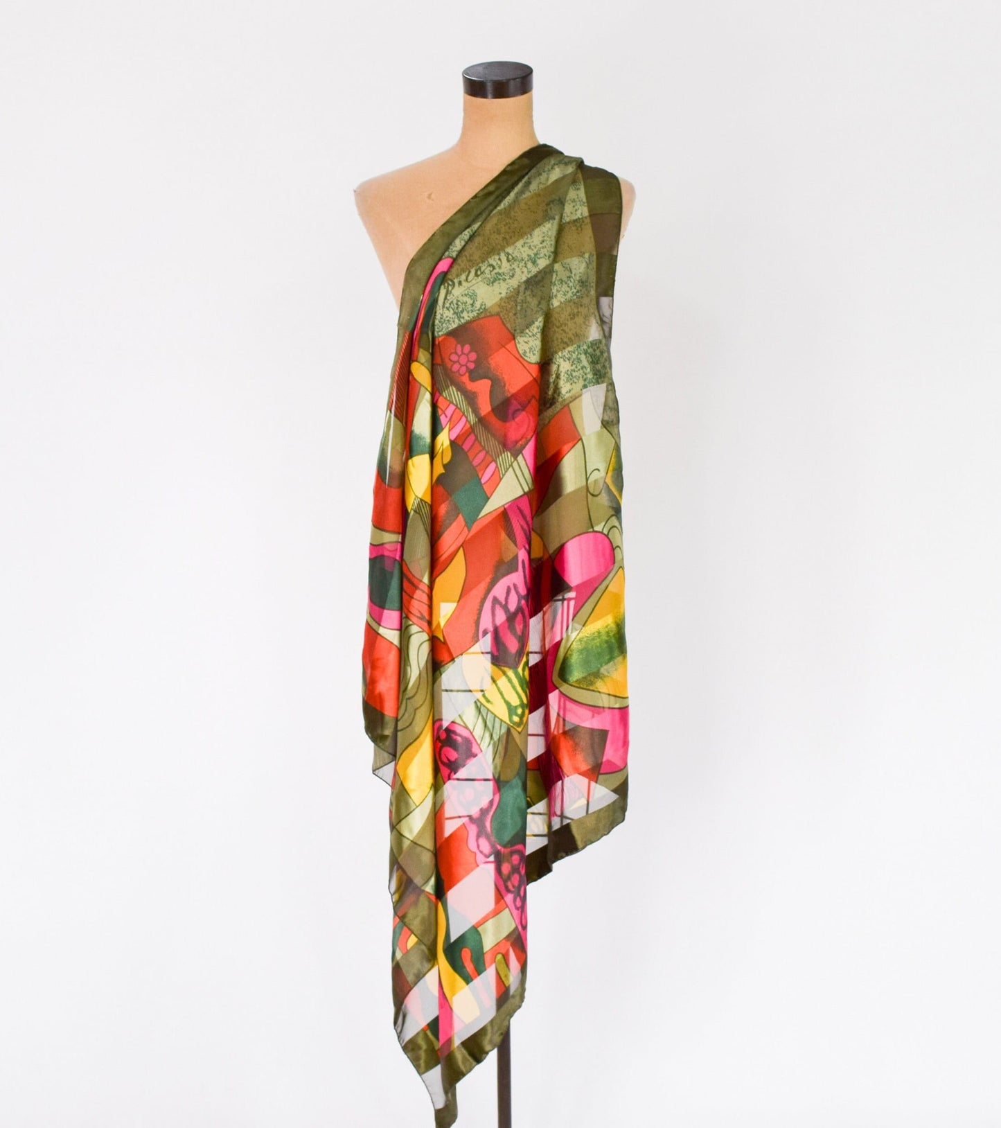 1980s Picasso Olive Green Abstract Print Scarf