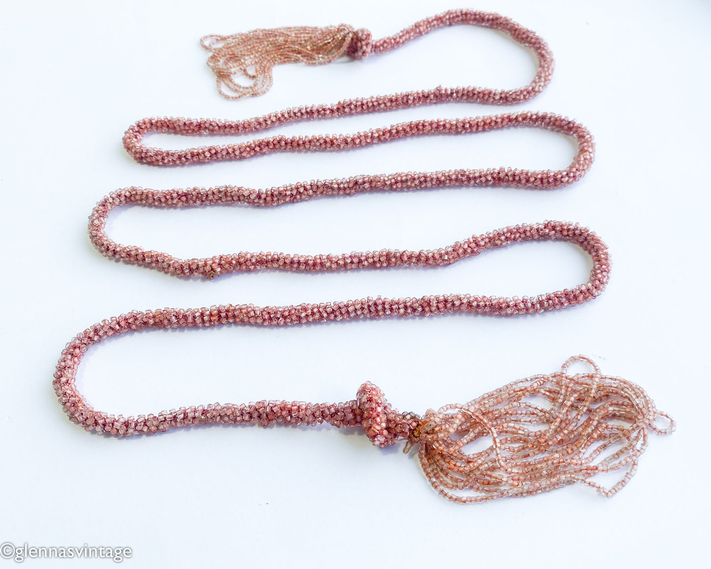 1920s  Pink Glass Bead Necklace | 20s Pink Beads Lariat Necklace | Flapper | Downton Abby | Gatsby