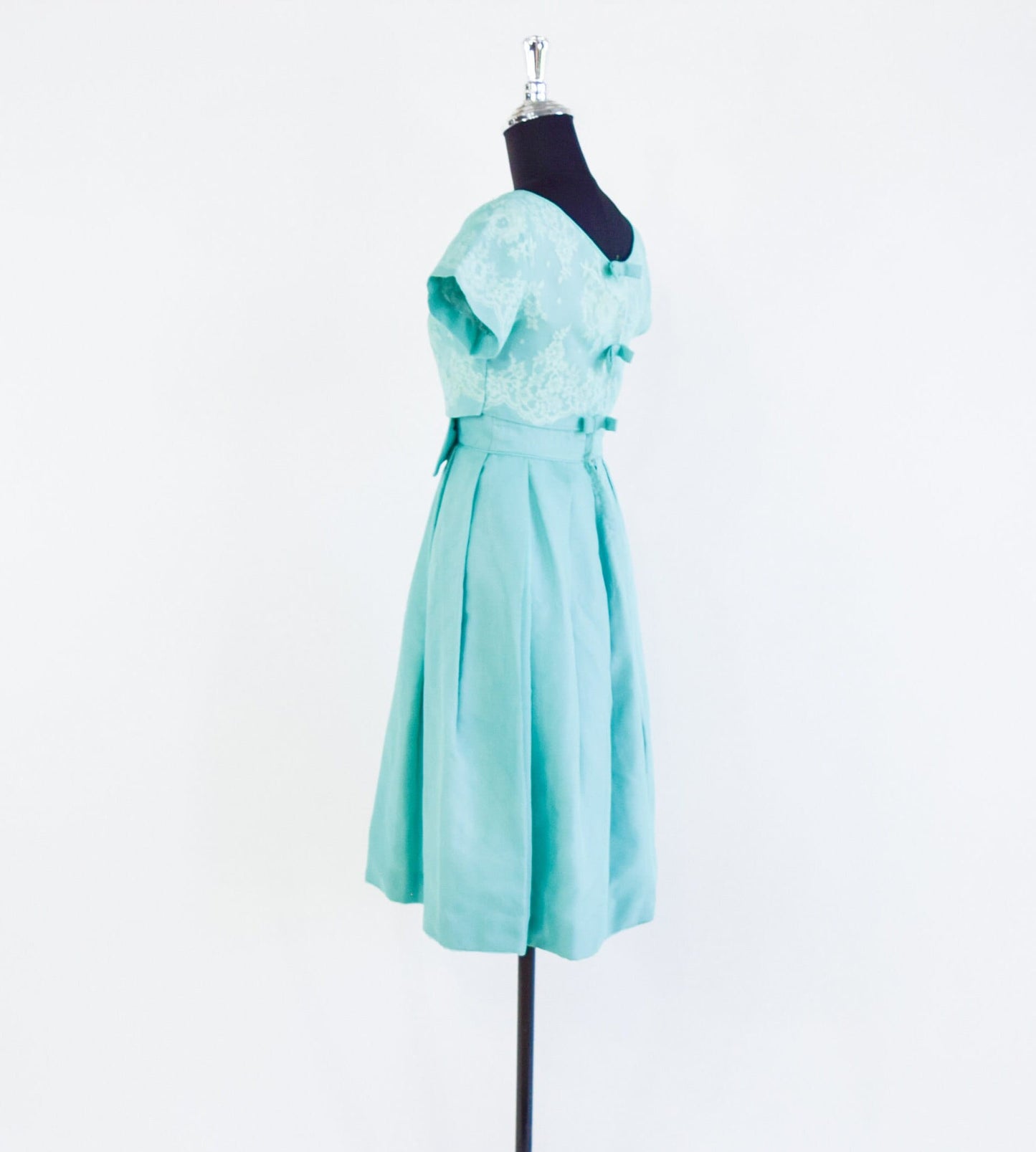 1950s Turquoise Taffeta Party Dress & Lace Jacket, Small