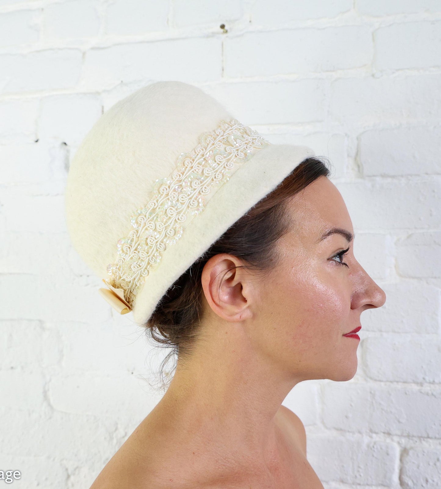 1960s Creme Mohair Bubble Hat | 60s White Mohair High Crown Hat | Jackie O Style | Noreen Fashions