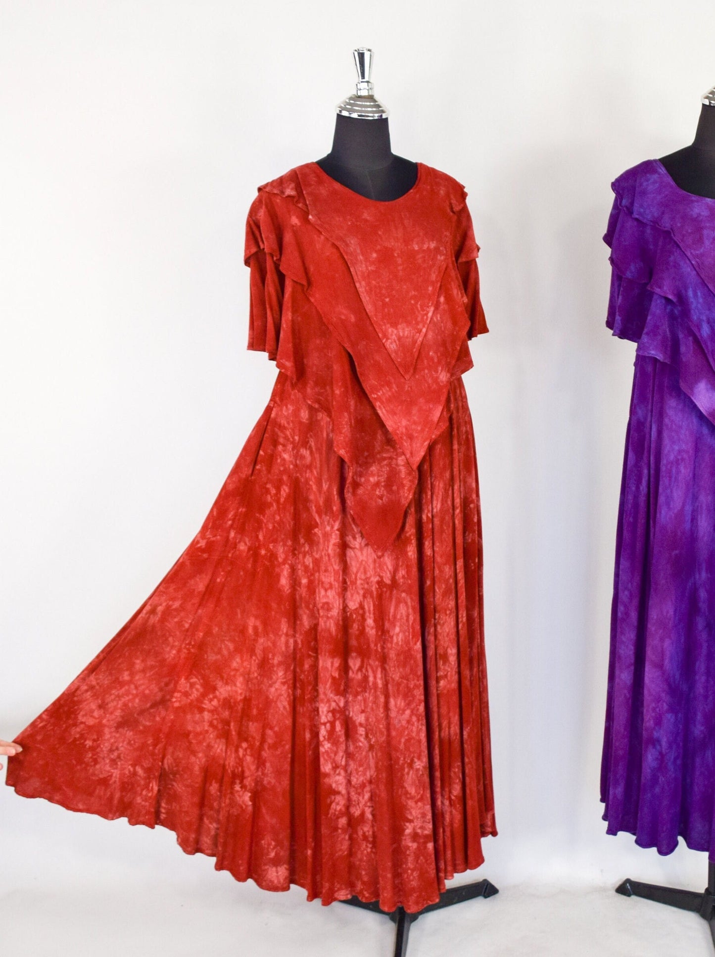 1980s Tie Dyed Orange Moroccan Cotton Maxi Dress, Extra Large