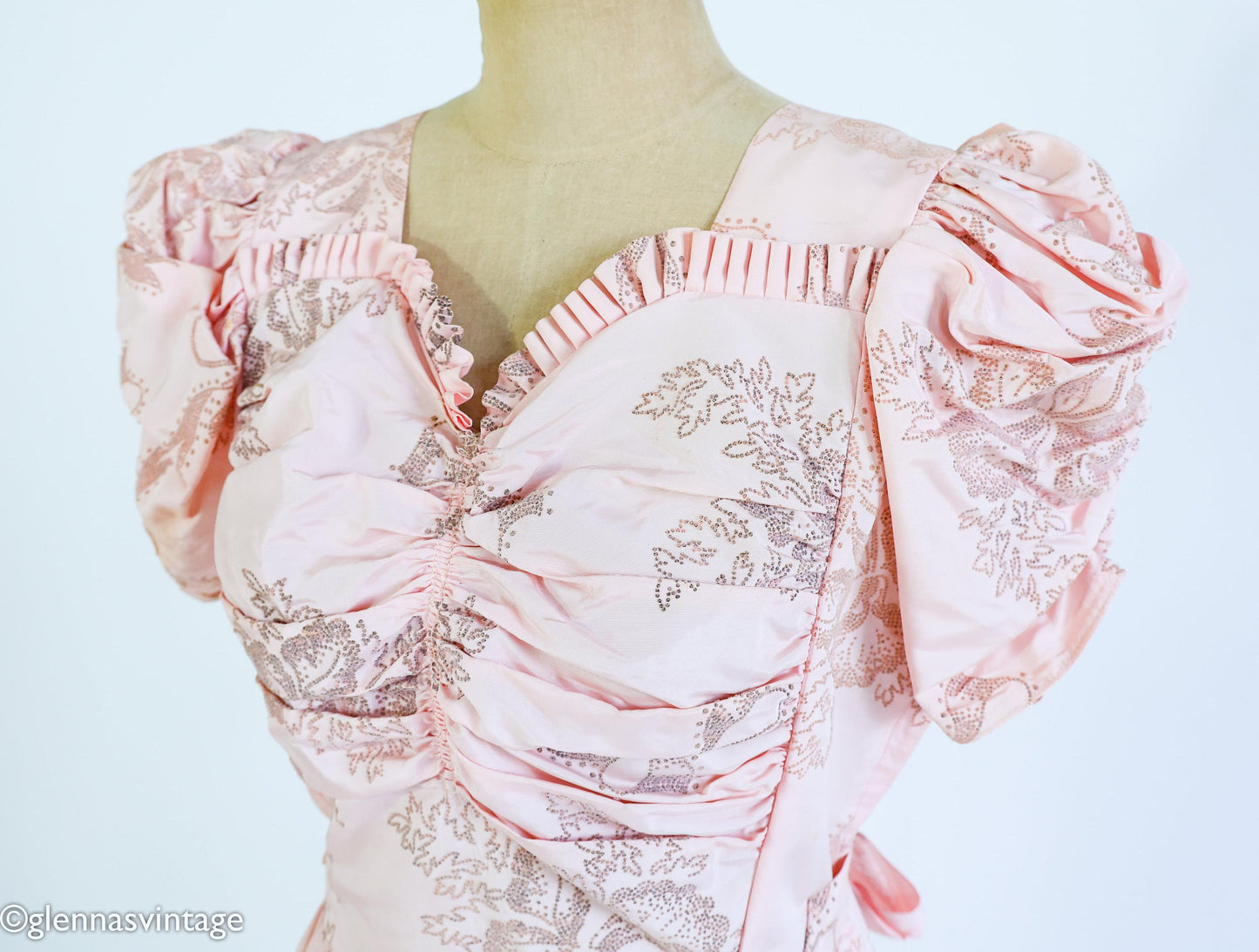 1940s Peach Floral Evening Gown, Medium