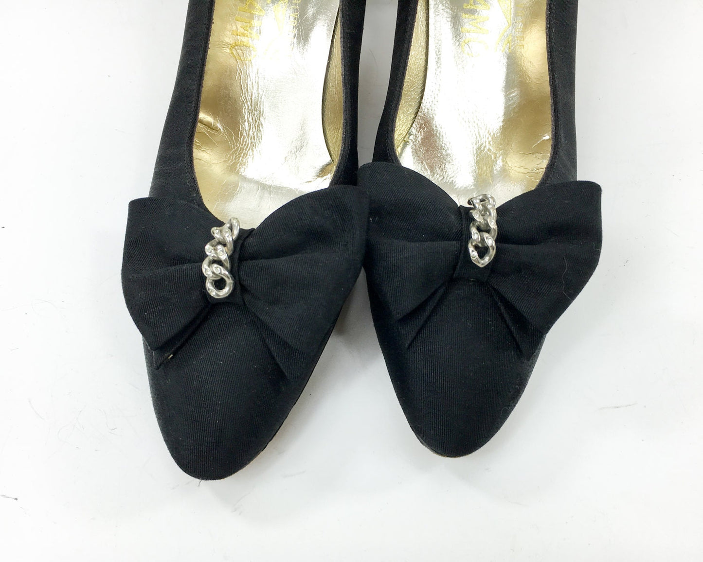 Ferragamo Black Silk Pumps | Black Evening Shoes, Size 6AA